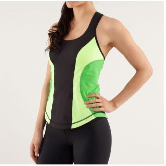 Lululemon Women's Cardio Kick Tank Green Black Faded Zap Sz 8 - Picture 1 of 8